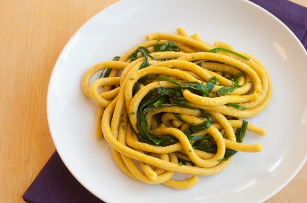 Turmeric Bucatini with Garlic Chives Turmeric Bucatini with Garlic Chives