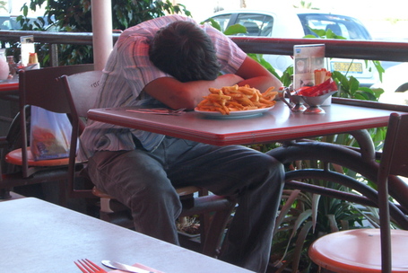 Asleep in the French Fries After A Long Night of Rosh Hashanah Partying in Tel Aviv