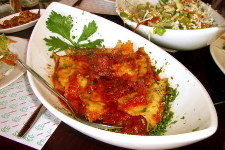 Delicious ravioli at Jovani restaurant in Tiberias, Israel