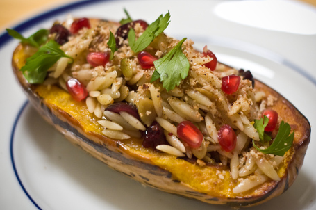 Delicata Squash Stuffed with Orzo in a Sage Brown Butter Sauce