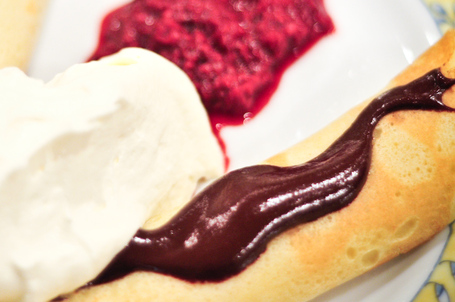 Valentine's Day Crepes with Chocolate Ganache And Raspberry Compote