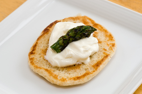 Blin With Creme Fraiche and Roasted Asparagus