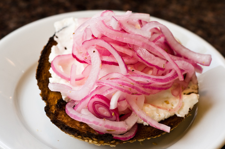Bagel and Cream Cheese with Pickled Onions