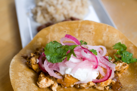 Adobo Tofu Taco with Pickled Onions