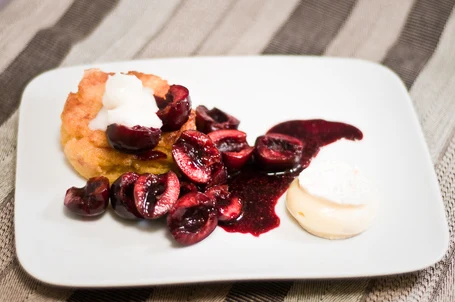 Corn Cake with Camembert, Cherries, and White Honey