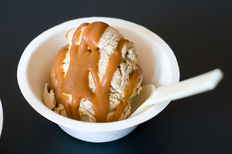 Coffee ice cream with vanilla-bean caramel sauce at Molly Moon's in Seattle