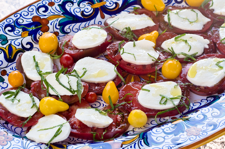 Insalata caprese with Purple Cherokee heirloom tomatoes