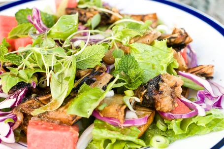 Healthy Thai-Style Salad of Grilled Eggplant, Tofu, and Watermelon - Recipe