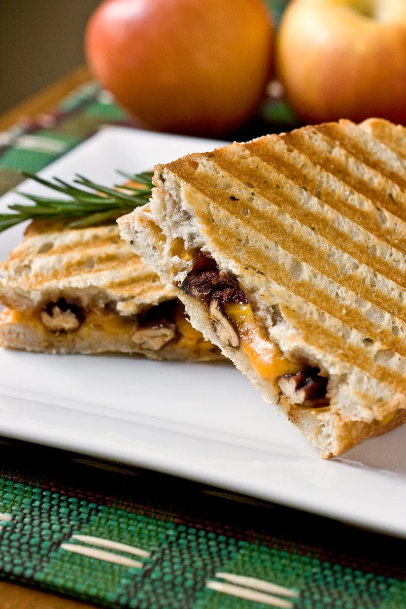Cheddar and Apple Butter Panini with Rosemary Candied Pecans - Guest Recipe from Kathy Strahs of Panini Happy