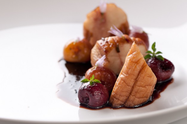 King Oyster Mushroom with Roasted Cherries and Sage