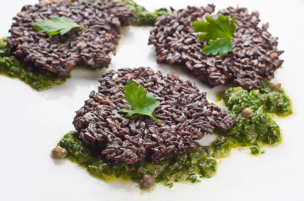 Black Rice Fritters with Chimichurri - a Hanukkah Friendly Entree Recipe