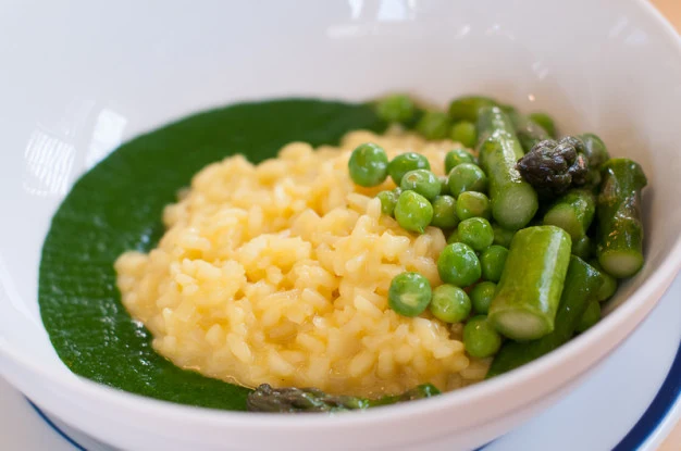 Saffron Risotto with Watercress Puree and Spring Vegetables - Recipe