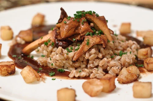 Farro with Chanterelles, Apples, Apples and Apples