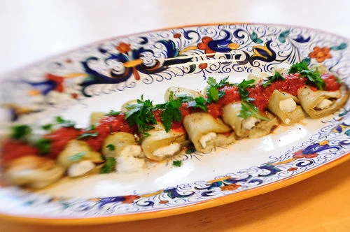 Easy Eggplant and Ricotta Rolls with Ajvar (or Tomato Sauce)