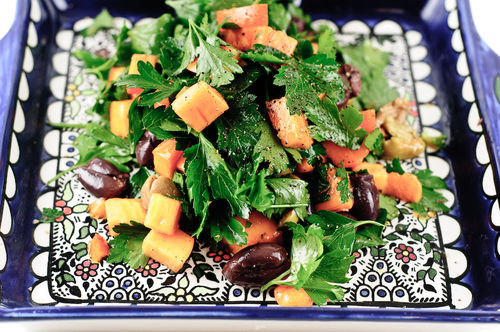 Parsley, persimmon and olive salad