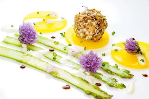 Goat Cheese, Asparagus and Beet Salad with Herb Flowers - Recipe