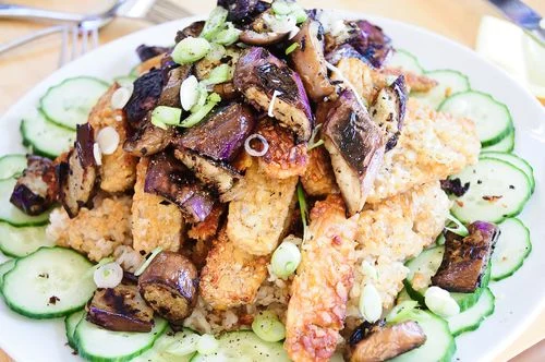 Tempeh and Japanese Eggplant with Crispy Rice - Recipe