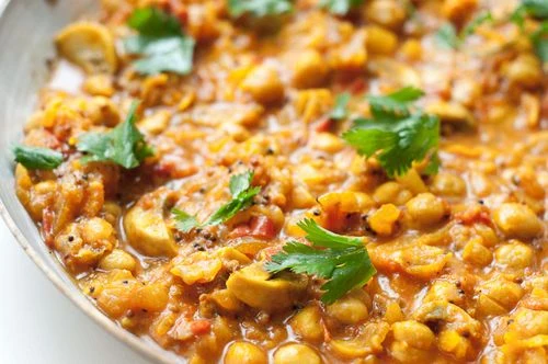 Quick Chana Masala with Mushrooms - Chickpea Curry - Recipe
