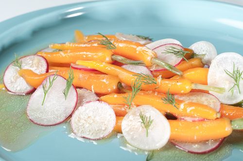 Salad with Cooked Baby Carrots and Sliced Radishes