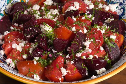 Tomato and Beet Salad with Feta and Mint