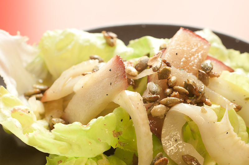 Warm Fennel Salad with Pears and Candied Pumpkin Seeds Recipe