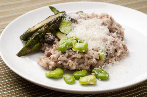 Mushroom Risotto with Asparagus and Fava Beans - Recipe, Including Pressure Cooker Variation