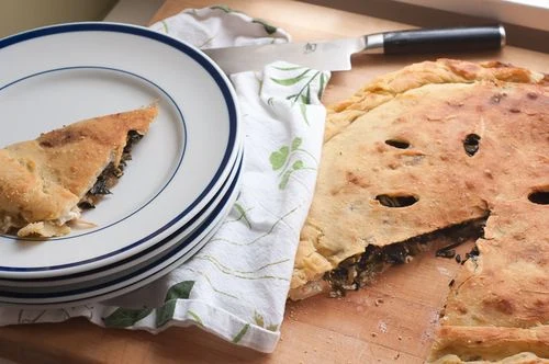Double Crust Pizza with Broccoli Raab, Ricotta and Caramelized Onions - Recipe